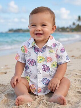 NWOT | Baby Boy Tropical Multi-Color Pineapple Print Button-Up Shirt | 9-12 M
